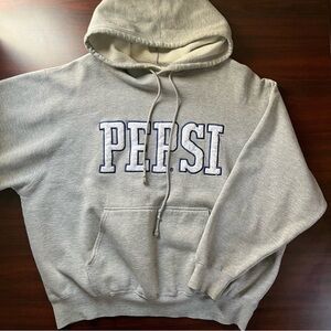Vintage Pepsi Hoodie Sweatshirt Embroidered Big Logo Gray Size Large